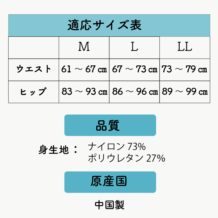 骨盤ガードルTEJ04　対応サイズ表