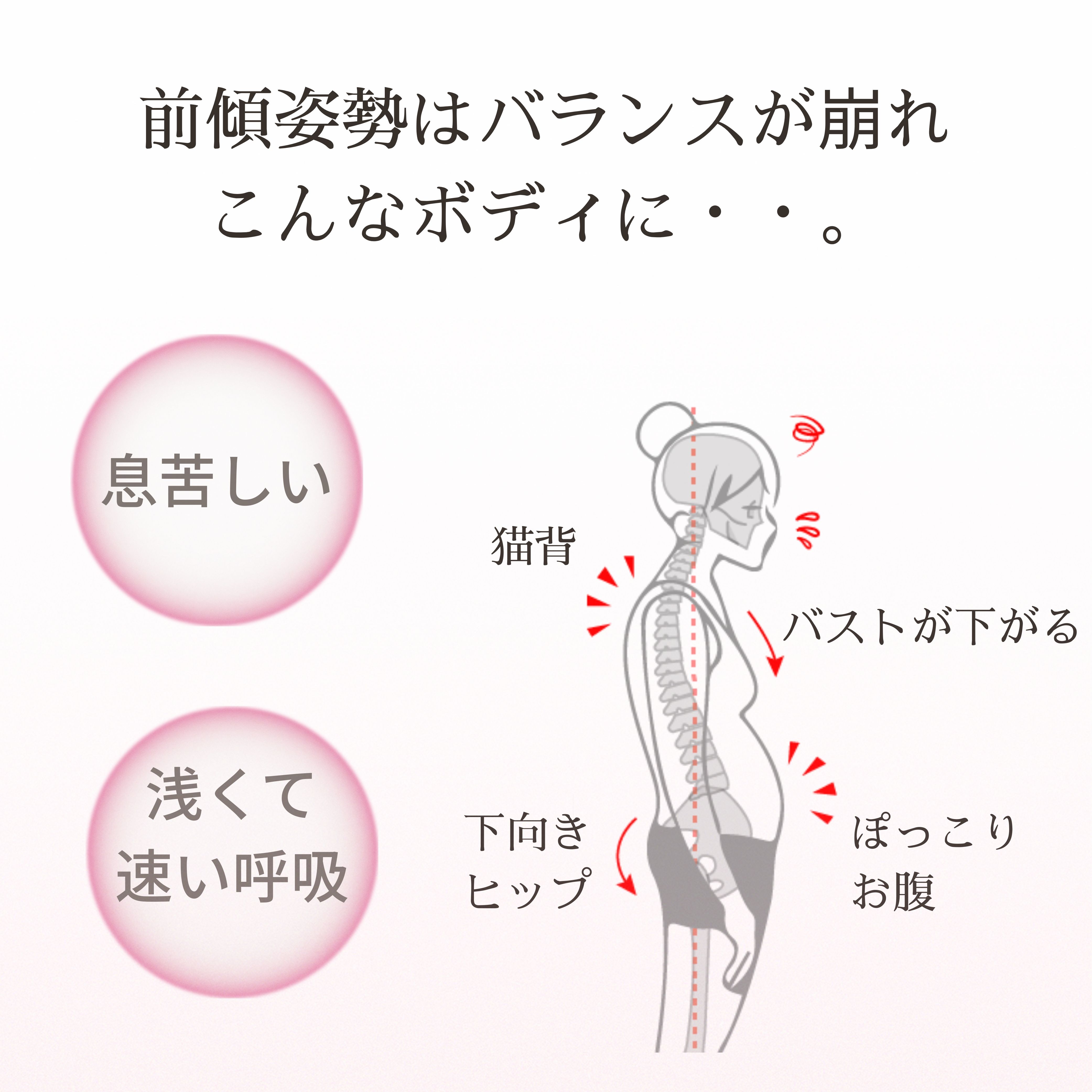 前傾姿勢でボディバランスが崩れた状態のイメージ