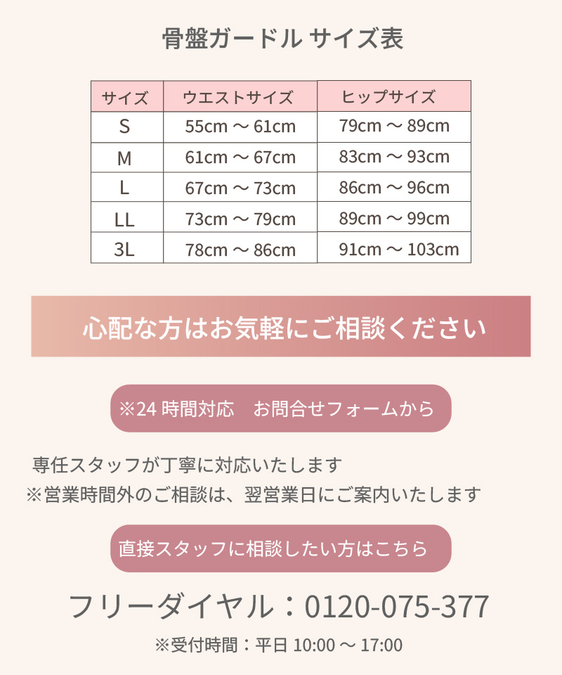 骨盤ガードルサイズ表 ウエスト ヒップサイズ対応表