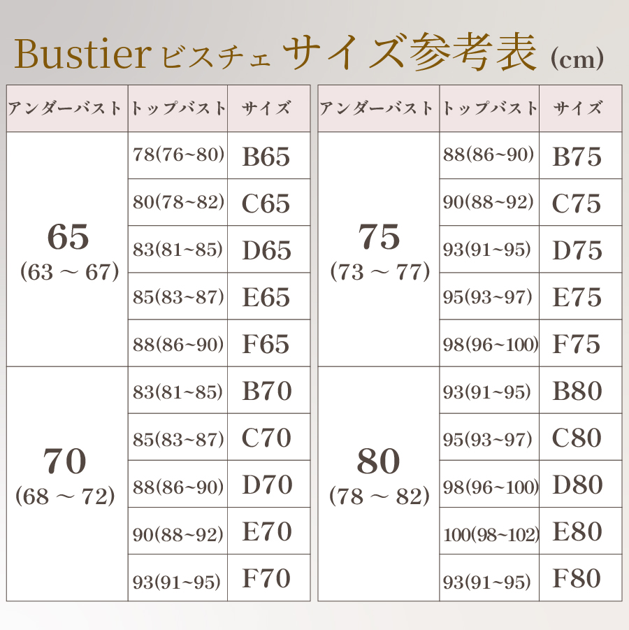 ブライダルインナー　サイズ表　