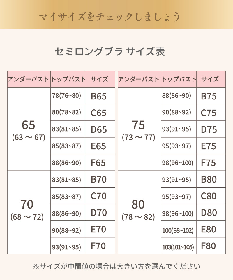 セミロングブラ サイズ表