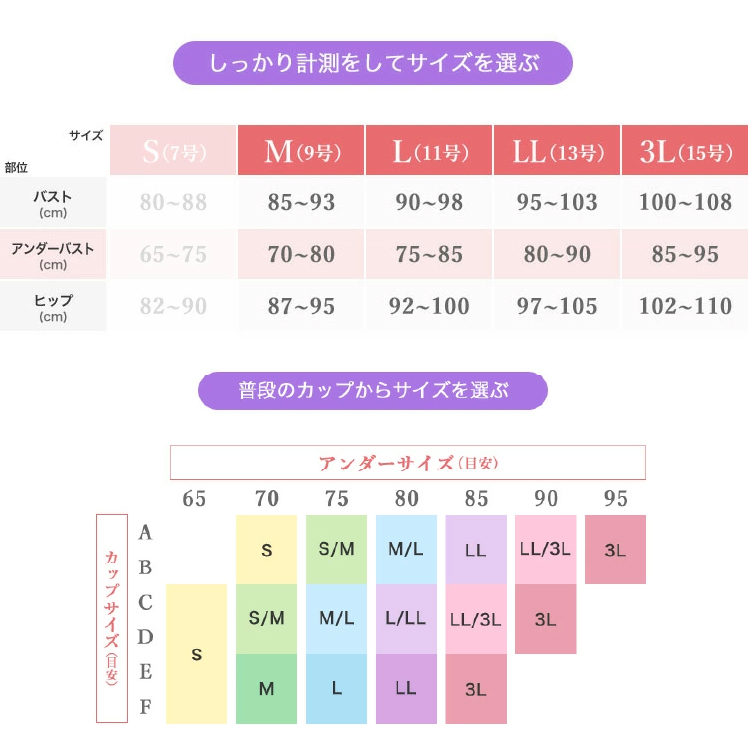 シルキーボディシェイプハード補正ボディスーツのサイズ表