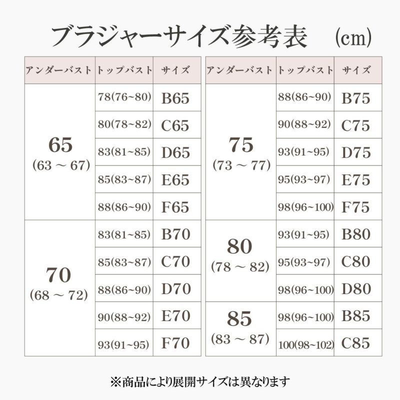 ブライダルインナー セミロングブラジャー単品 サイズ表
