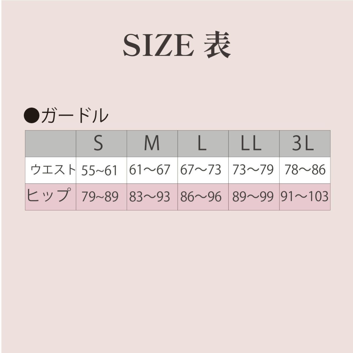 ガードル　適応サイズ表