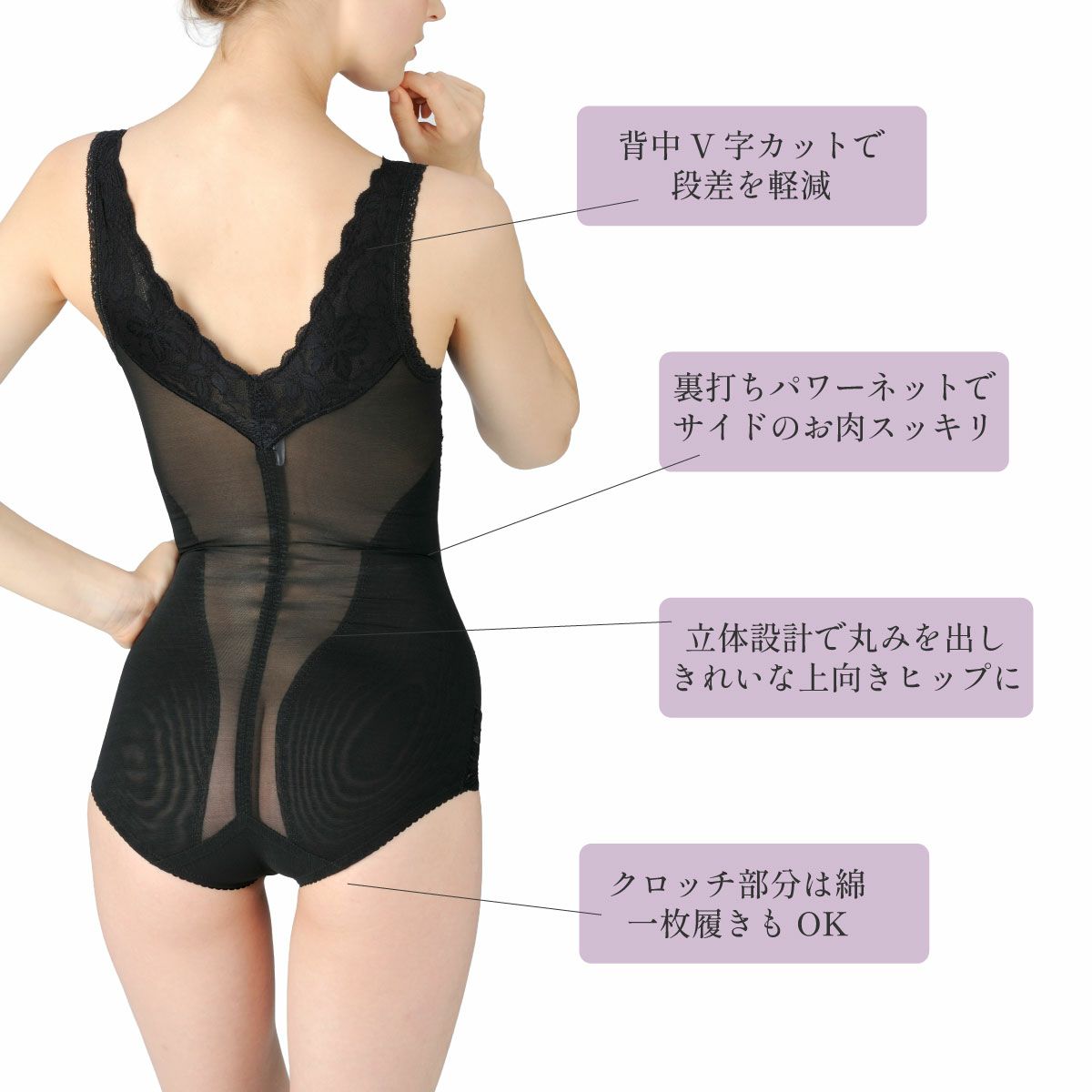 シルキーボディシェイプハード補正ボディスーツの機能(後ろ面)